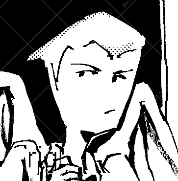 An angel with slick-back hair putting on a tie
